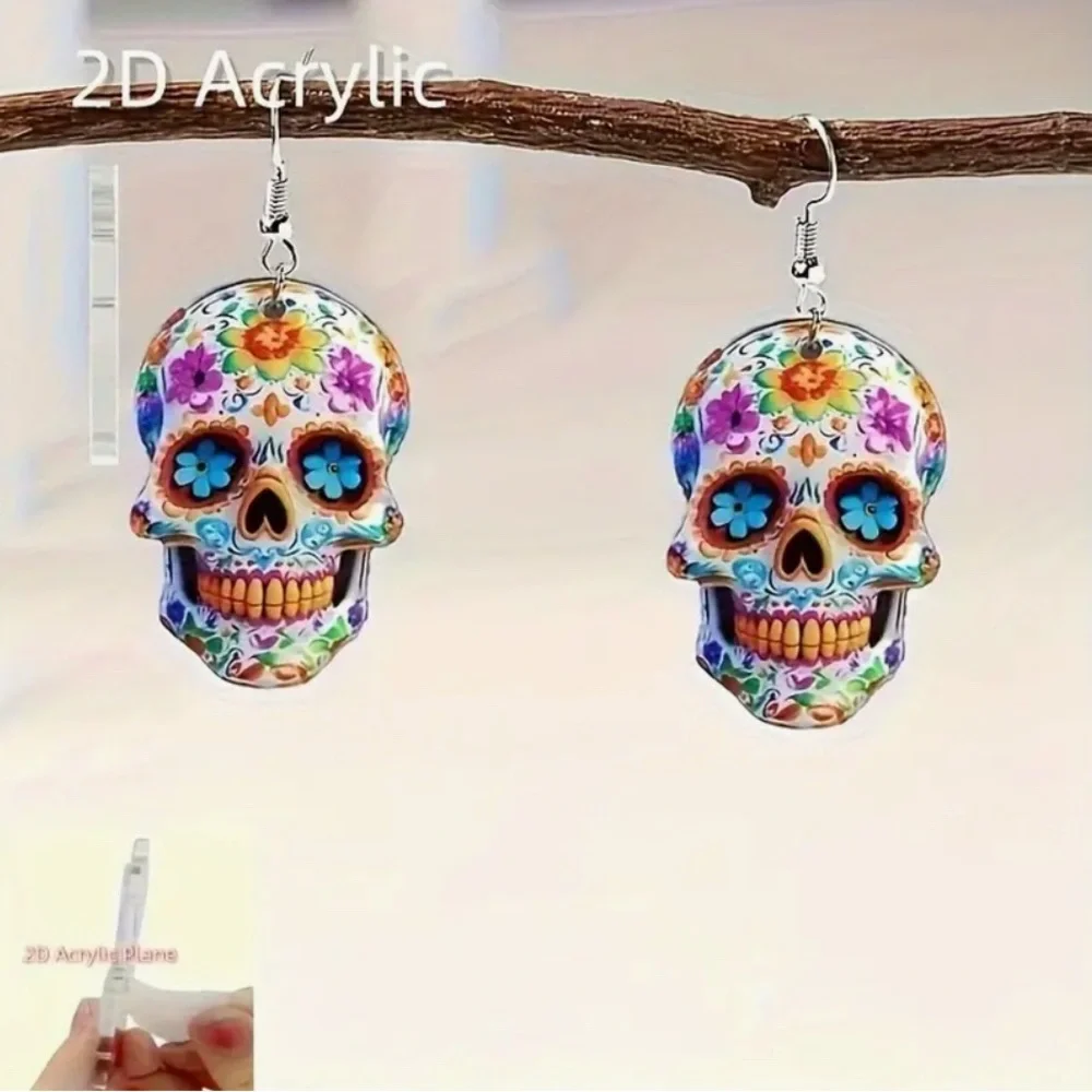 Colorful 2-D Sugar Skull Earrings